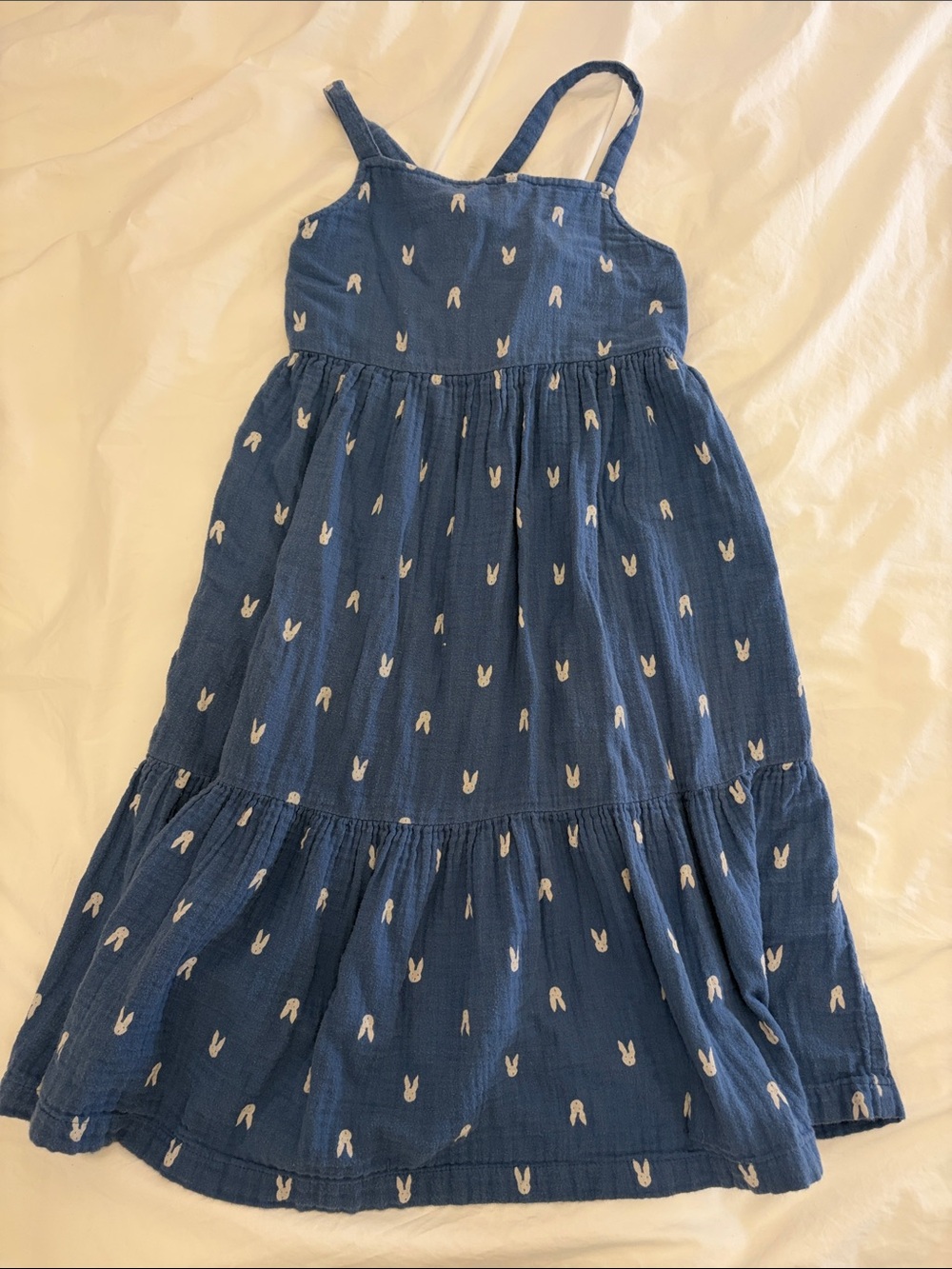 Girls' Hanna Andersson Blue Strappy Cotton Sundress with White Bunny Print